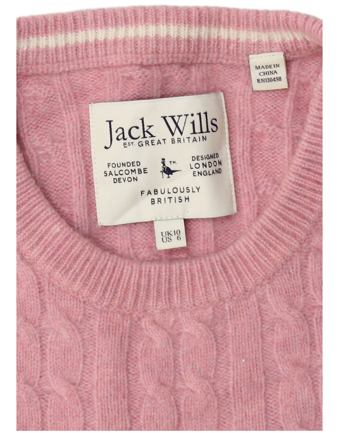 Jack Wills Suéter de cuello redondo para mujer UK 10 Small Pink