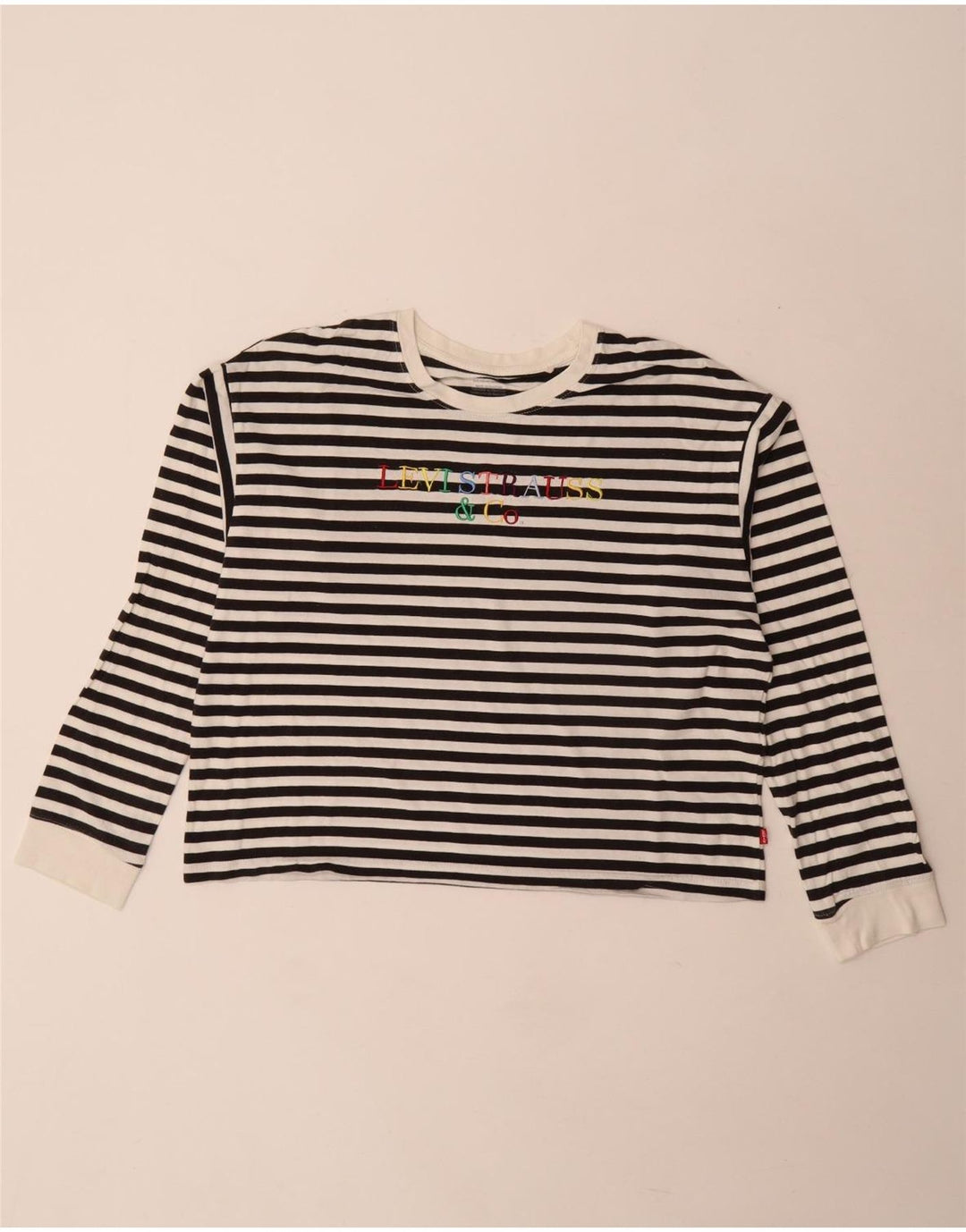 Levi's Top corto con gráfico para mujer, manga larga, talla 40, talla pequeña, color blanco a rayas