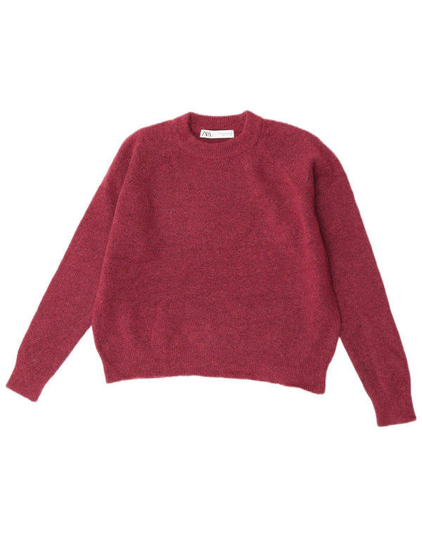 Zara Mujer Crop Oversize Cuello Redondo Jersey Suéter UK 10 Small Borgoña