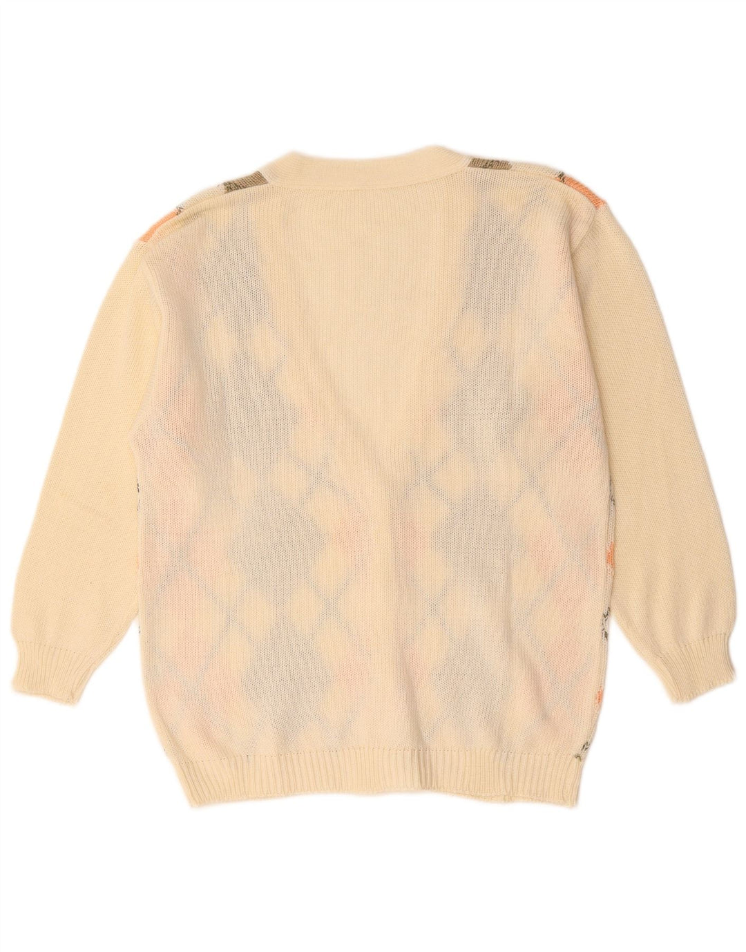 Vintage mujer Cardigan suéter Reino Unido 18 XL Off White Argyle/Diamond