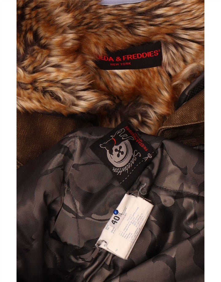 Frieda & Freddies Parka con capucha para mujer EU 40 Algodón caqui mediano