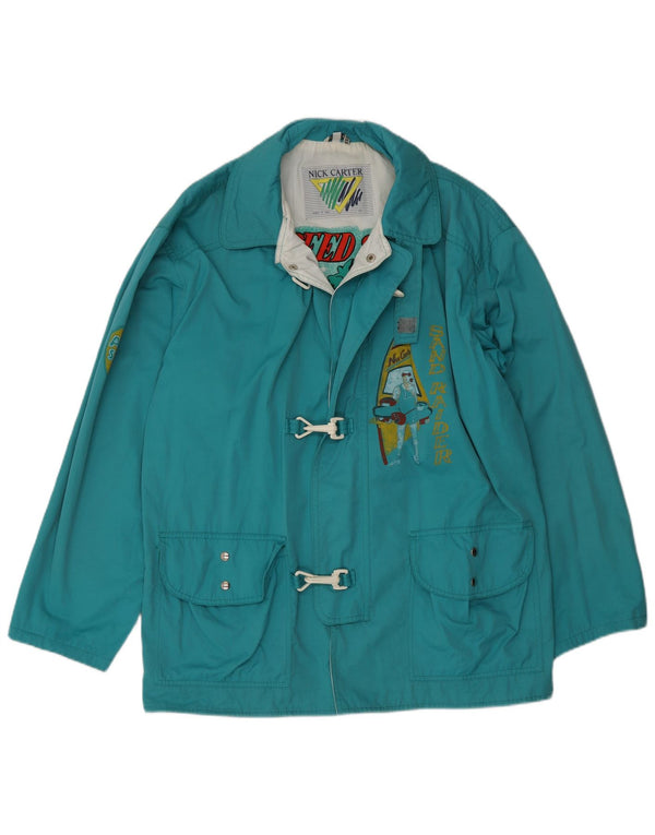 Vintage Boys Graphic Loose Fit Trenca 13-14 Años Algodón Azul Retro