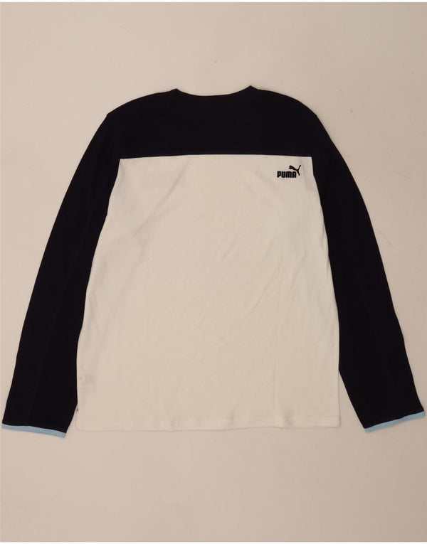 Puma Camiseta gráfica de manga larga para hombre XL Algodón blanco con bloques de color
