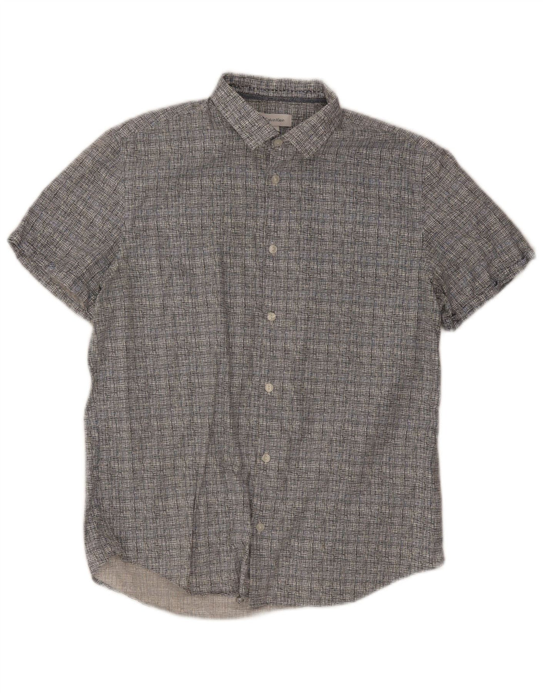 Camisa Calvin Klein de manga corta para hombre de algodón a cuadros gris medio