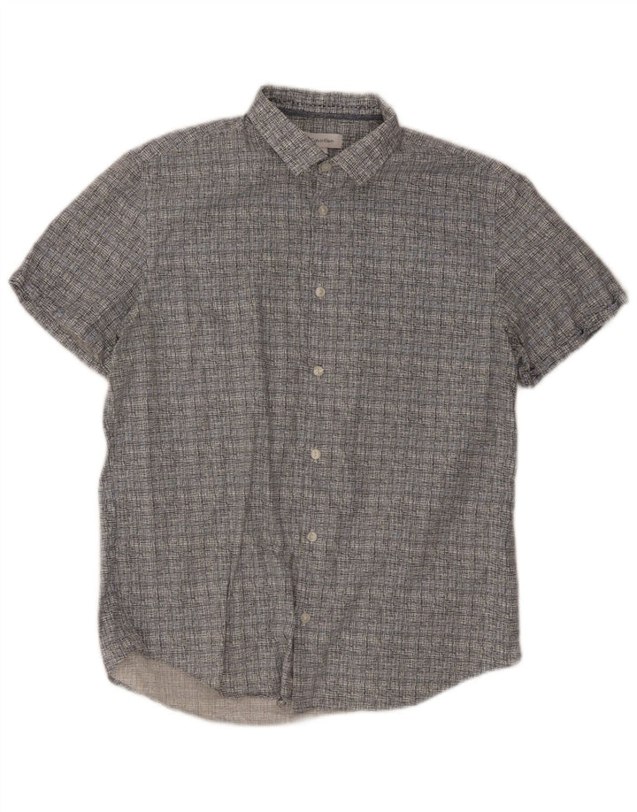 Camisa Calvin Klein de manga corta para hombre de algodón a cuadros gris medio