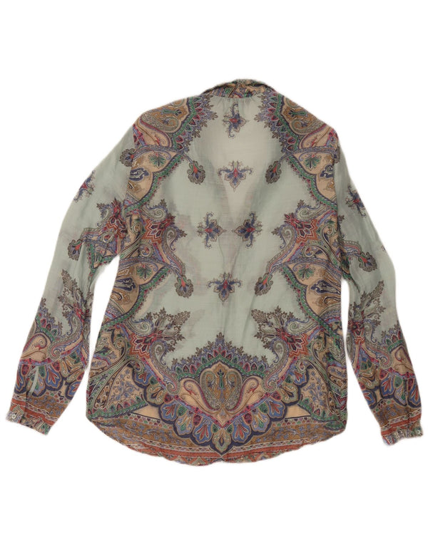 Massimo Dutti Blusa Manga Larga Mujer Top EU 38 Medium Turquesa Paisley