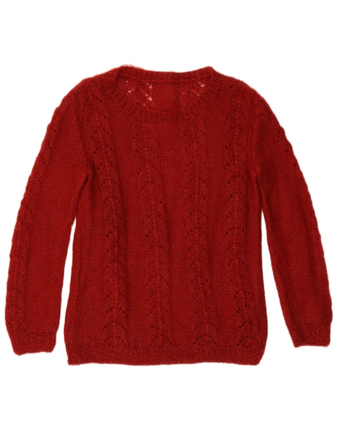 Vintage mujeres patrón abstracto cuello redondo jumper suéter Reino Unido 12 Medium Burgu