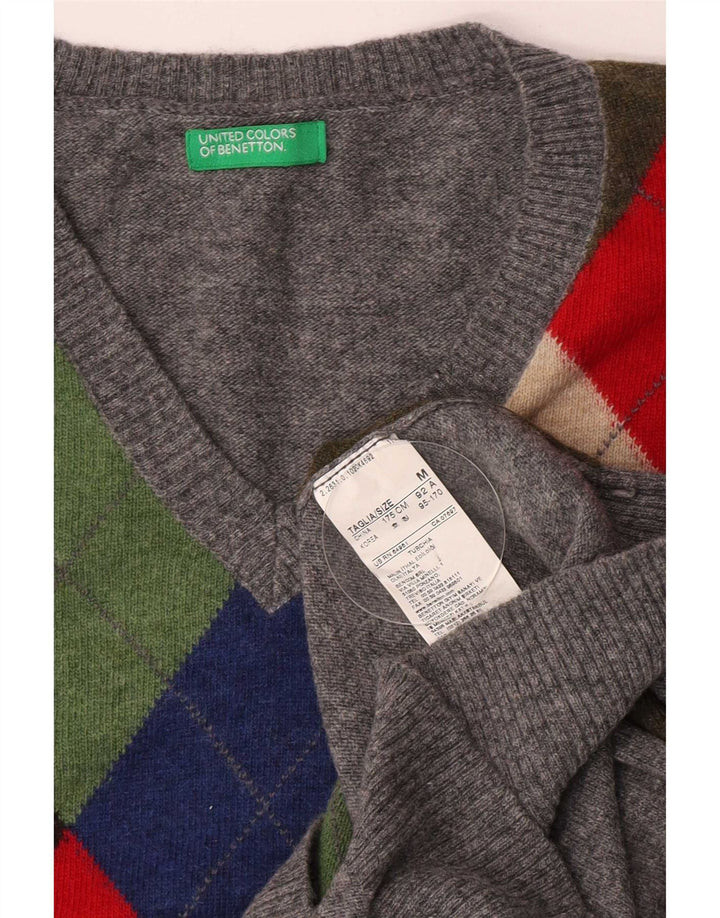 Benetton Jersey Con Cuello En V Gris Medio Argyle/Lana Diamante