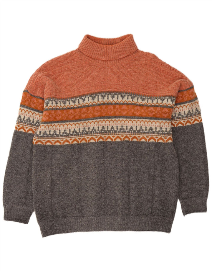 Vintage hombres rollo cuello jersey suéter grande naranja feria isla