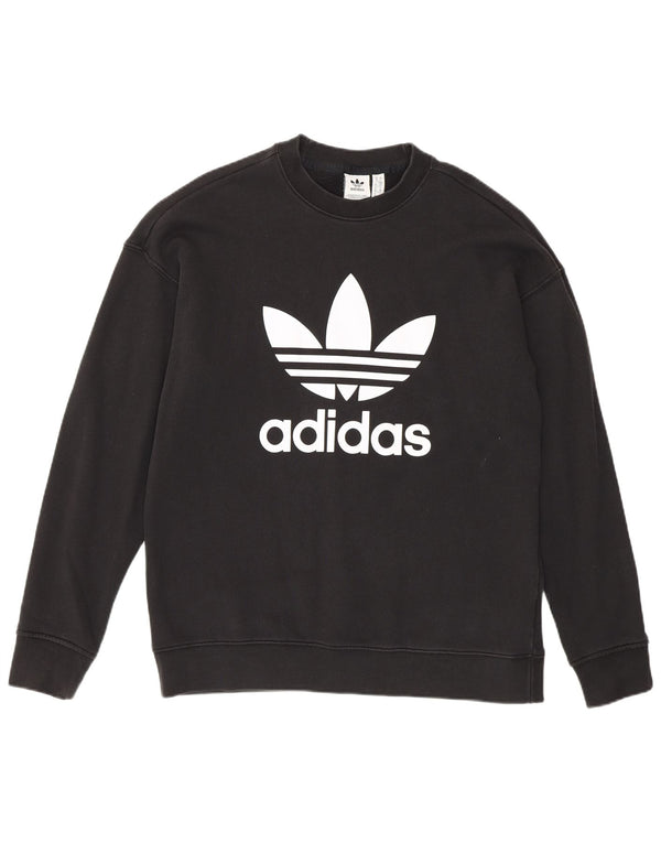 Adidas Sudadera de gran tamaño con gráfico para mujer UK 10 Small Black Cotton