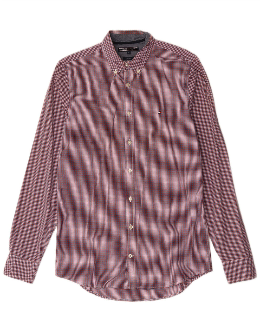 Camisa Tommy Hilfiger Slim Fit para hombre de algodón a cuadros rojo pequeño