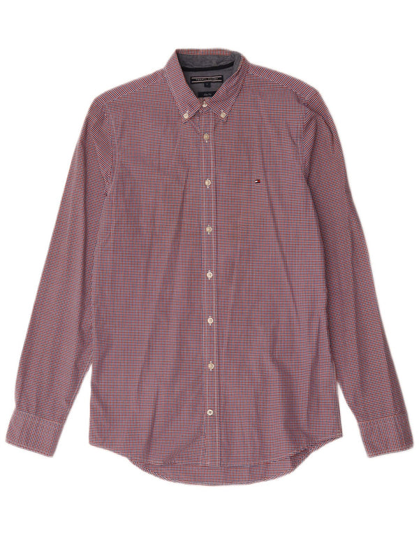 Camisa Tommy Hilfiger Slim Fit para hombre de algodón a cuadros rojo pequeño
