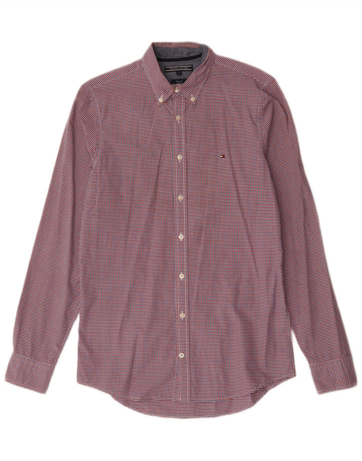 Camisa Tommy Hilfiger Slim Fit para hombre de algodón a cuadros rojo pequeño