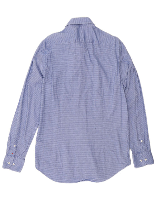 Tommy Hilfiger Camisa para hombre Talla 40 15 3/4 Algodón geométrico azul medio