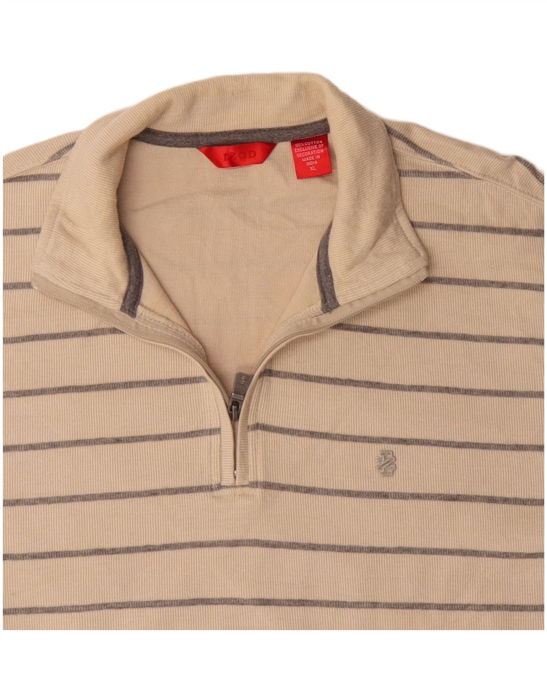 IZOD Jersey con cuello y cremallera para hombre XL Algodón a rayas beige