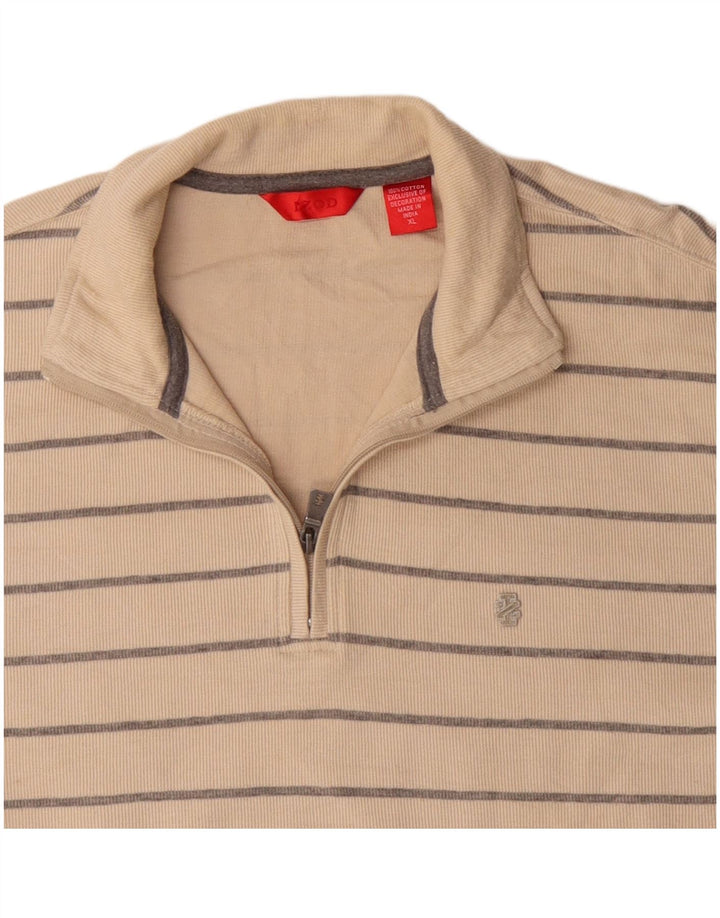 IZOD Jersey con cuello y cremallera para hombre XL Algodón a rayas beige