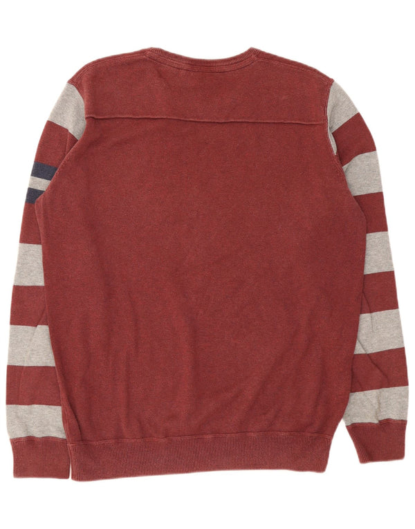 Jersey de cuello redondo para hombre de Fat Face, tamaño grande, de algodón a rayas en color burdeos