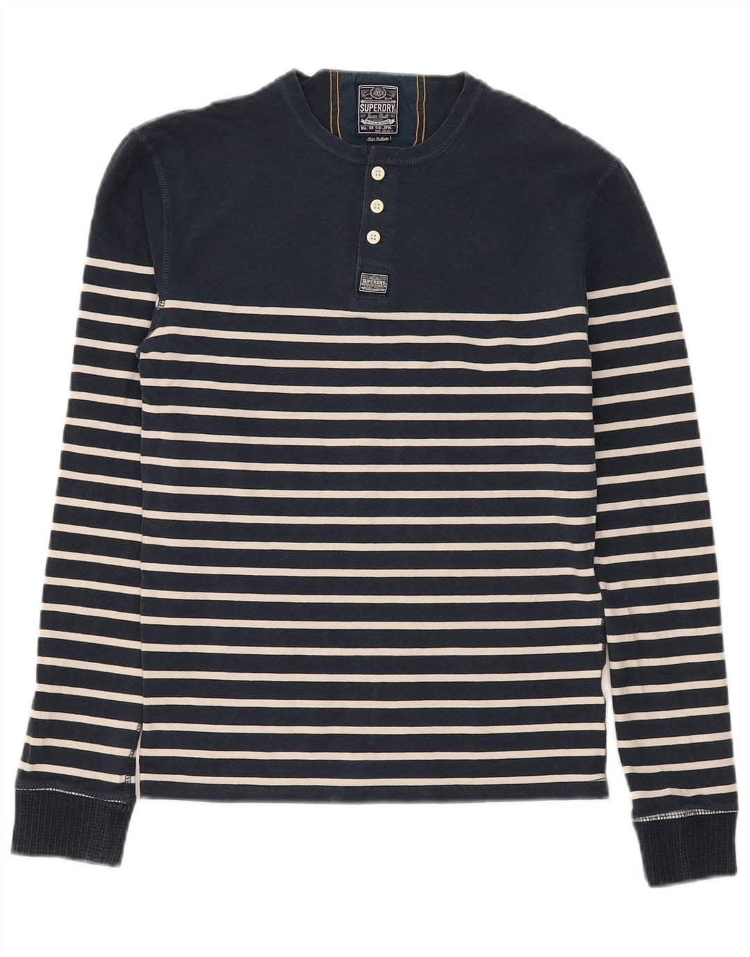 Superdry Hombre Regular Top Manga Larga Algodón A Rayas Azul Marino Medio