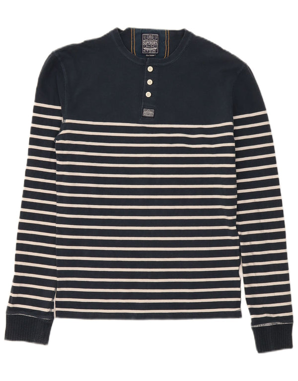 Superdry Hombre Regular Top Manga Larga Algodón A Rayas Azul Marino Medio
