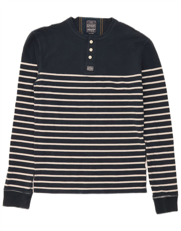 Superdry Hombre Regular Top Manga Larga Algodón A Rayas Azul Marino Medio