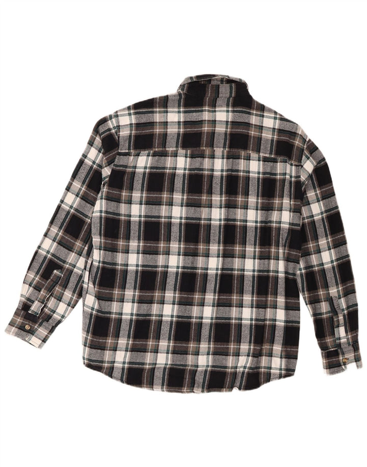 Vintage hombres franela camisa grande negro cheque algodón