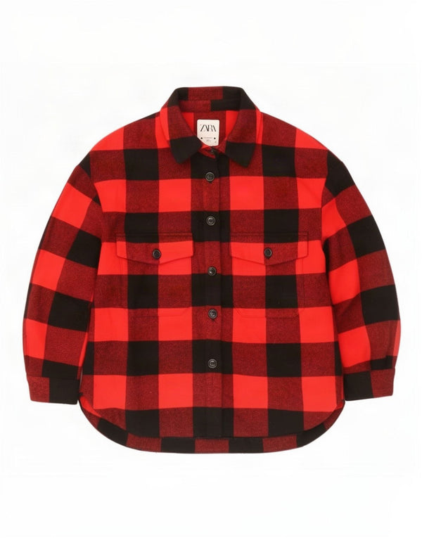 Zara Mujer Camisa De Franela De Manga 3/4 UK 44 Medium Red Check