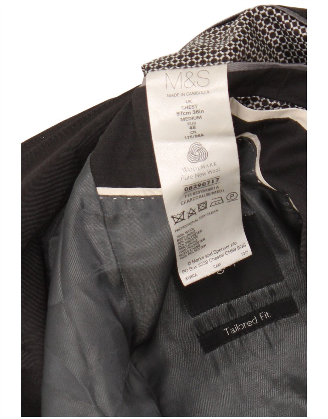 Marks & Spencer Chaqueta tipo blazer de 2 botones para hombre UK 38 Gris medio Lana virgen