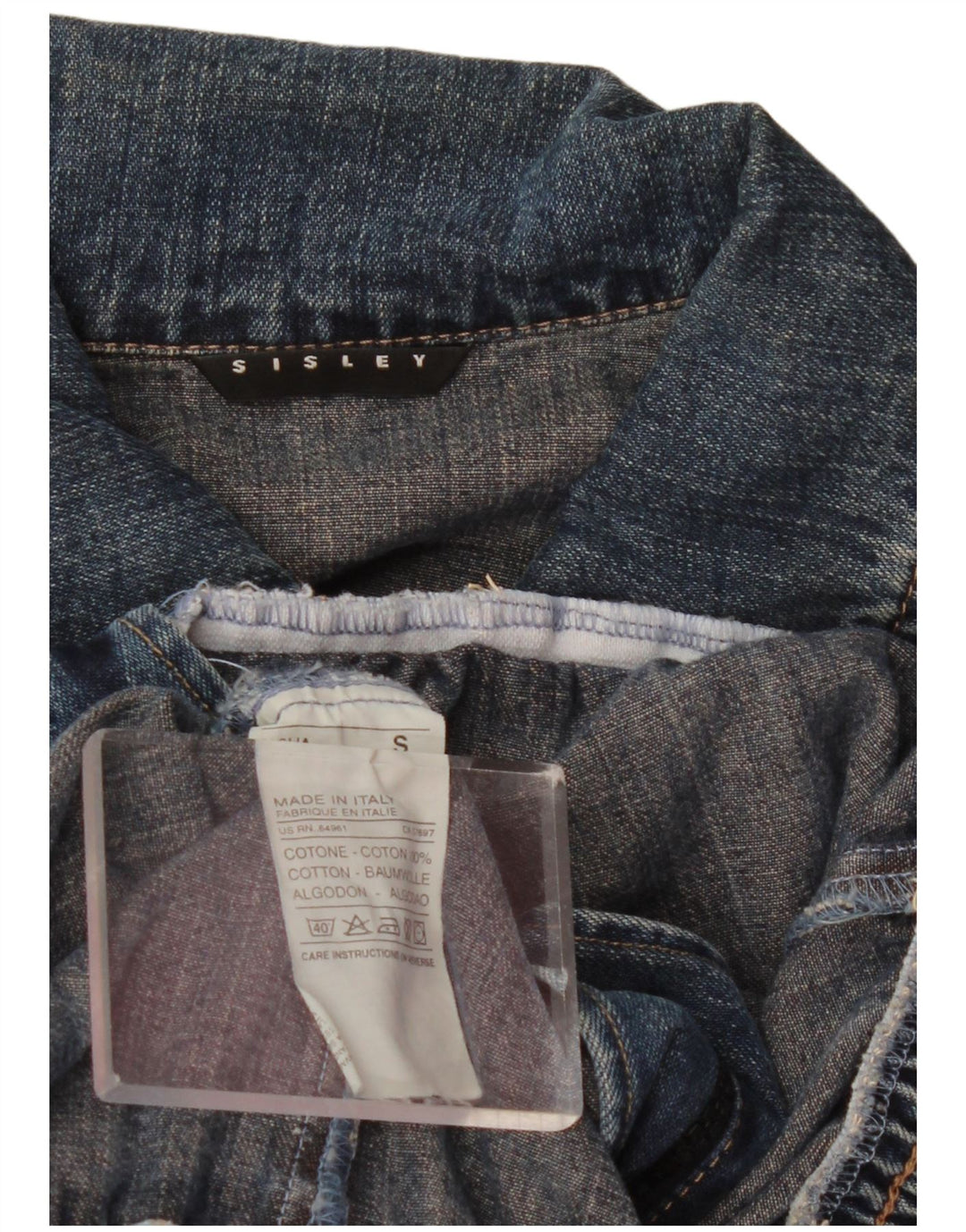 Sisley Chaqueta vaquera corta para mujer UK 10 Small Blue Cotton