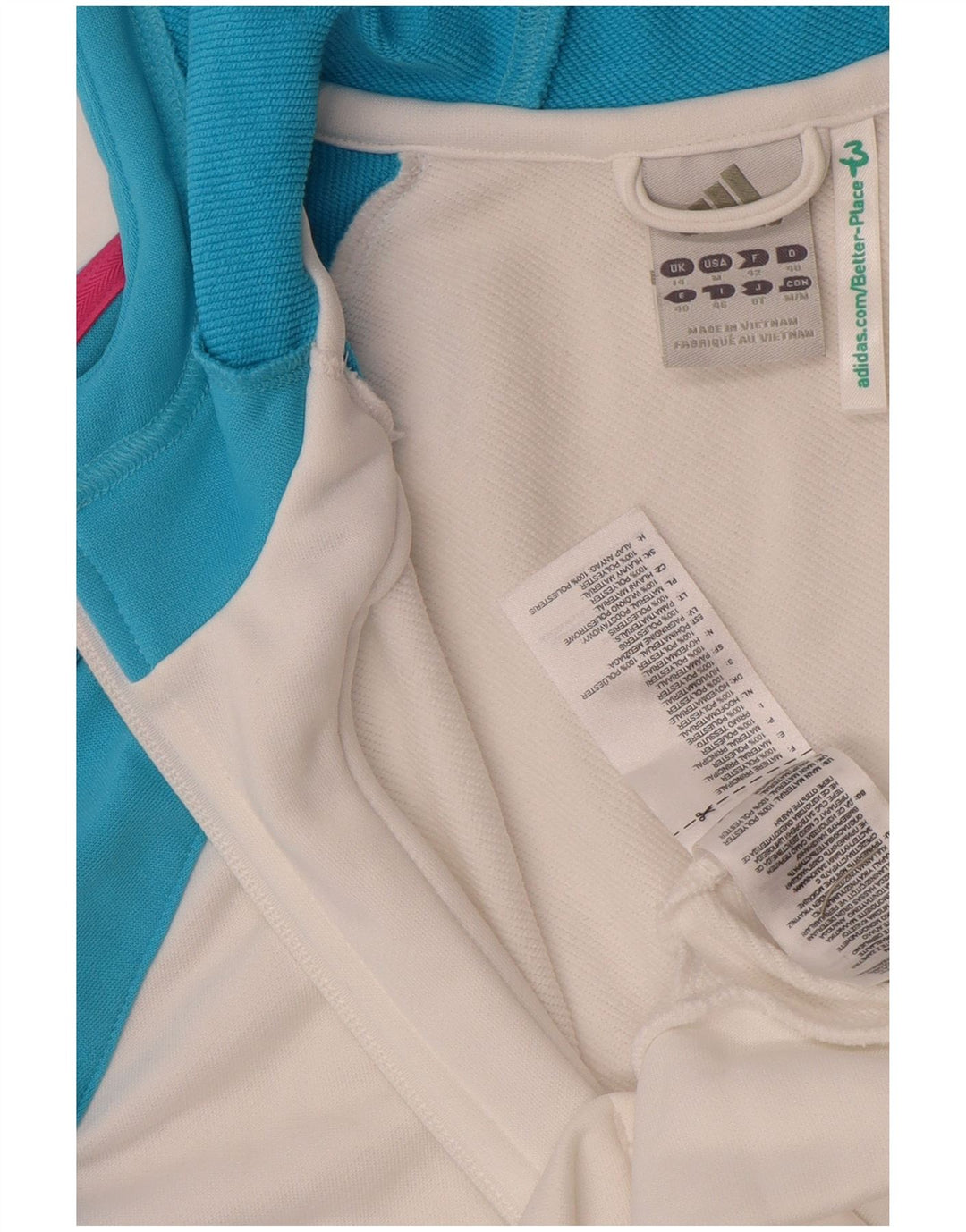 Adidas Sudadera con capucha y cremallera para mujer UK 40 Mediano Blanco Colorblock Poliéster