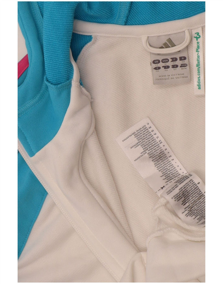 Adidas Sudadera con capucha y cremallera para mujer UK 40 Mediano Blanco Colorblock Poliéster