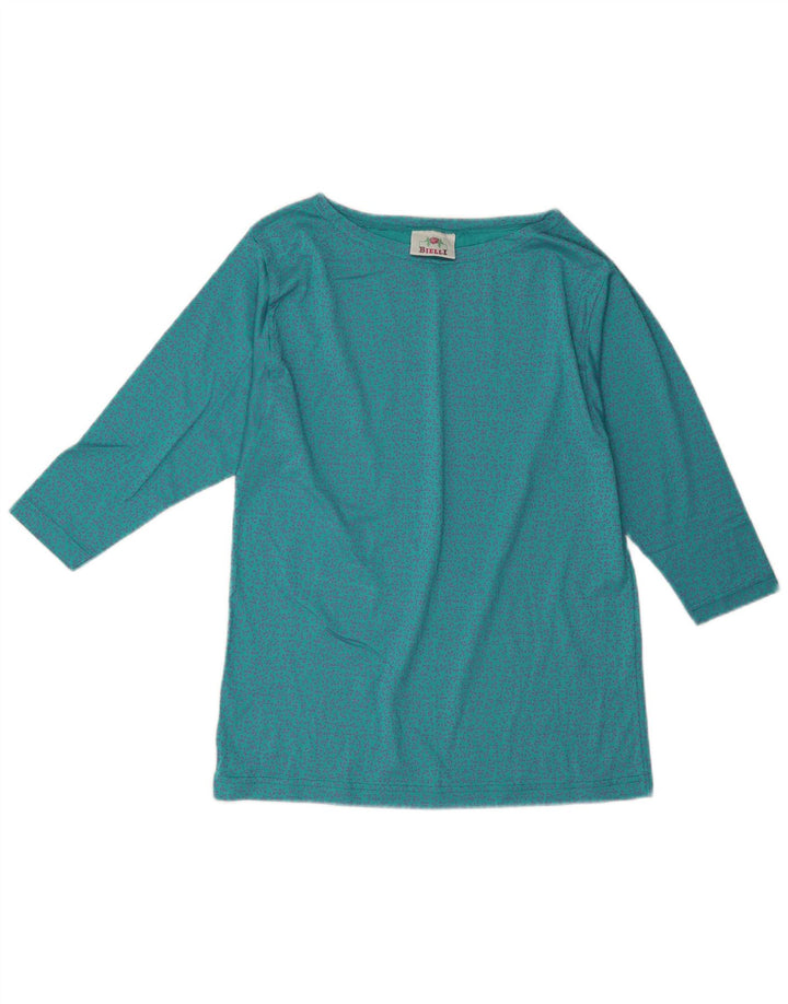 Vintage mujer top 3/4 manga Reino Unido 14 azul medio floral