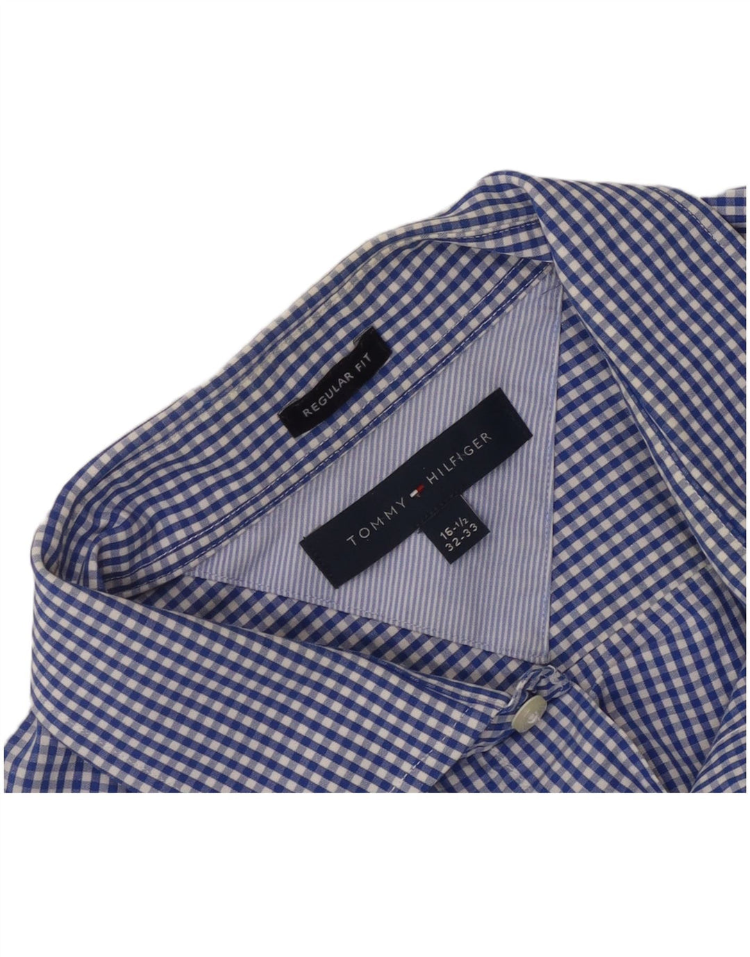 Tommy Hilfiger Camisa de ajuste regular para hombre talla 16 1/2 grande azul guinga