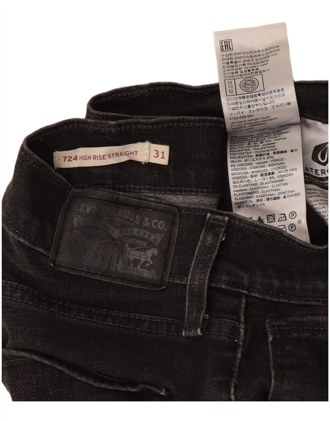 LEVI'S Jeans rectos de talle alto desgastados 724 para mujer W31 L26 Algodón gris