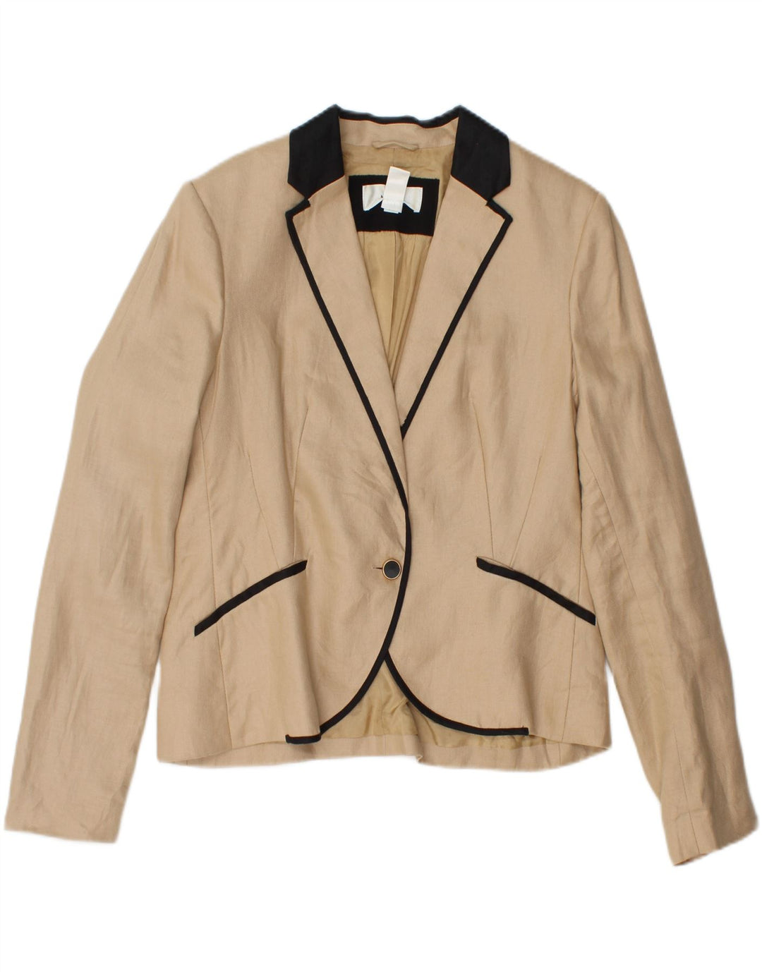 MANGO Chaqueta Blazer de 1 Botón para Mujer EU 42 Large Beige Colorblock Lino