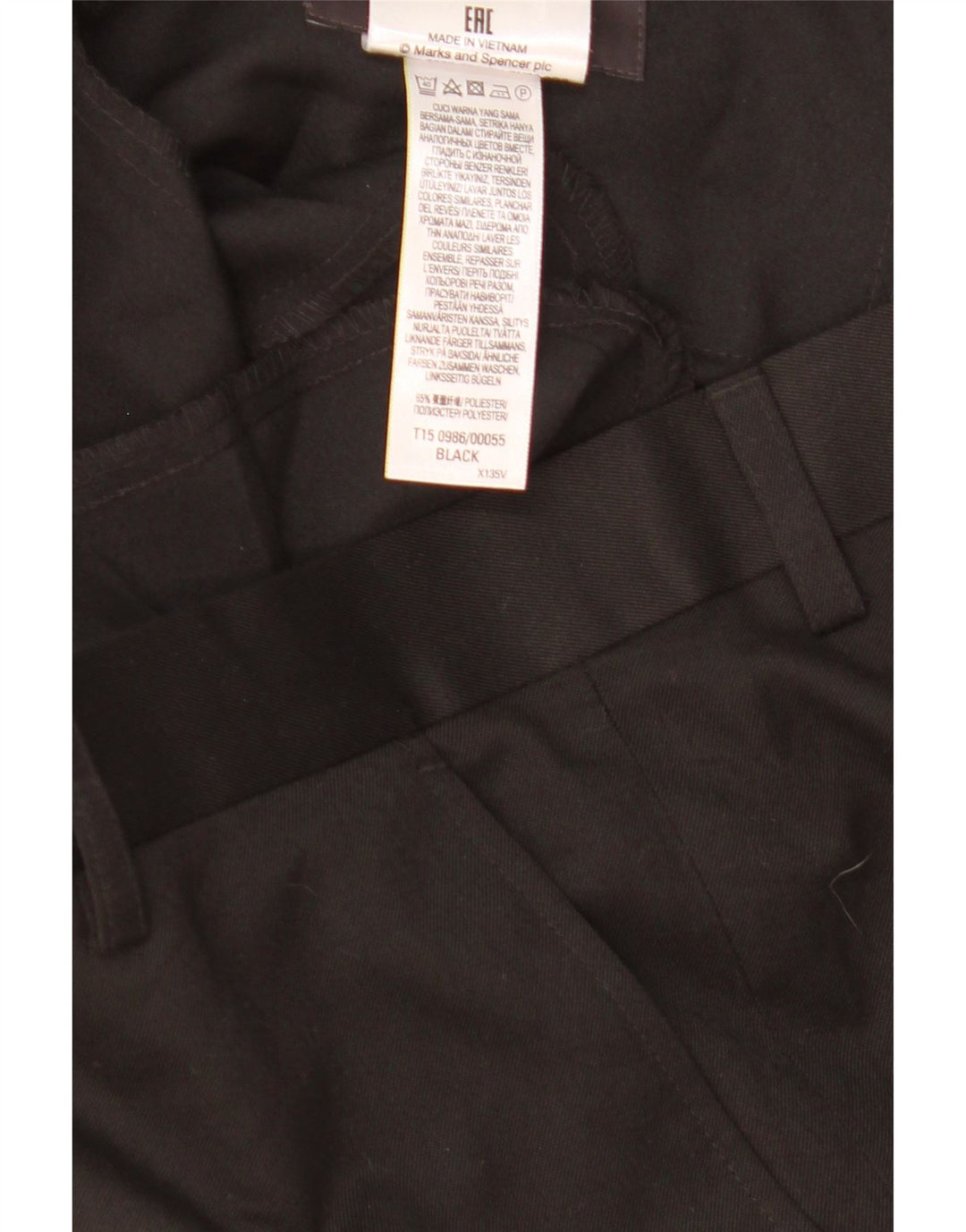 Marks & Spencer Pantalón de traje regular para hombre W36 L25 Poliéster negro