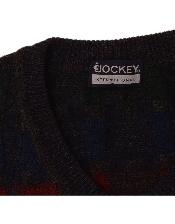 Jockey Jersey con cuello en V para hombre, talla 2XL, color gris a cuadros