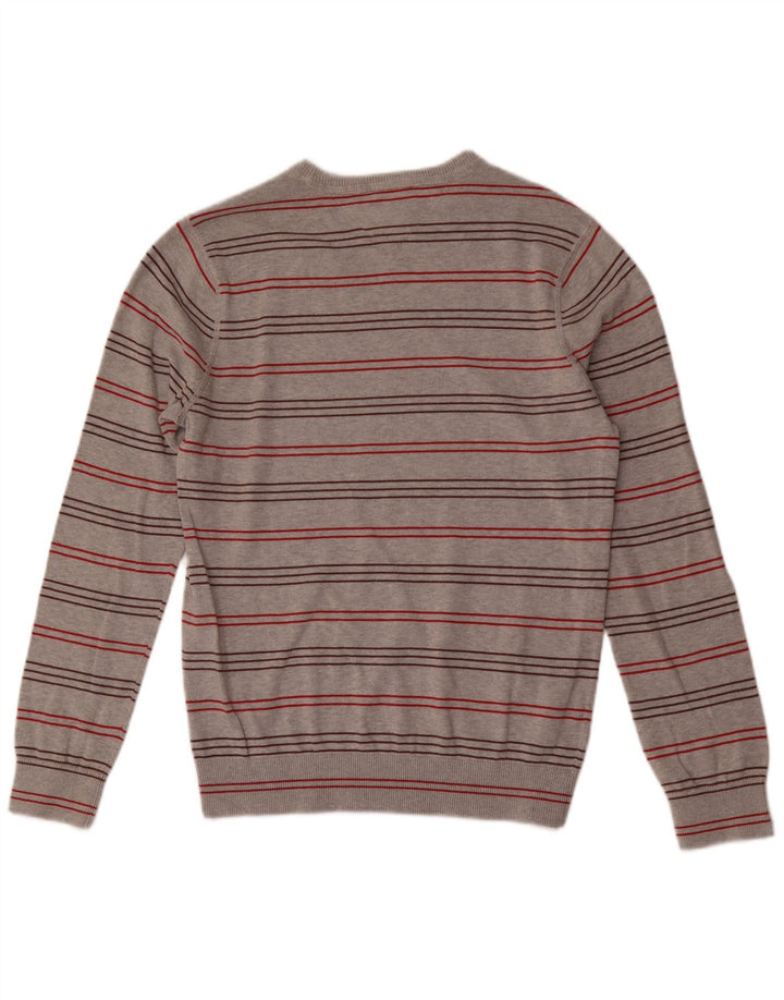 TOMMY HILFIGER Jersey de cuello redondo para hombre de algodón a rayas gris medio