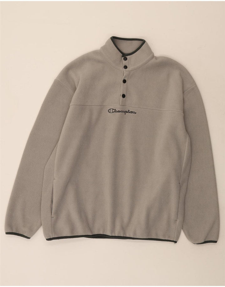 Champion Jersey de forro polar con cuello y botones para hombre, poliéster gris grande