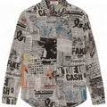 Desigual - Camisa con gráfico de periódico para mujer, talla mediana, algodón multicolor