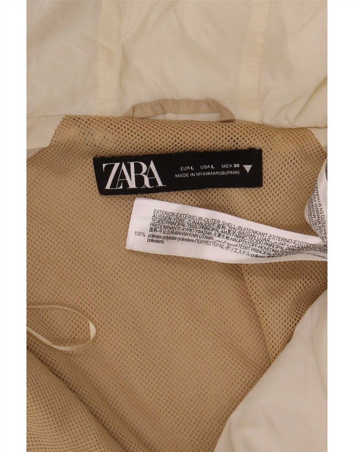 Zara Mujer Chaqueta Acolchada Con Capucha UK 46 Grande Beige Colorblock Poliéster