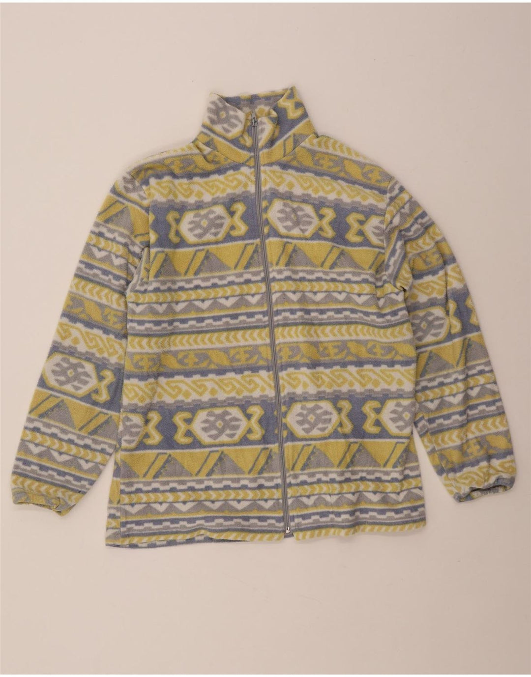 Vintage mujer chaqueta polar Reino Unido 20 2XL amarillo geométrico