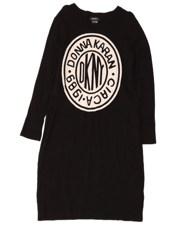 Dkny Vestido tipo jersey de manga larga con gráfico para mujer UK 42 Viscosa negra mediana