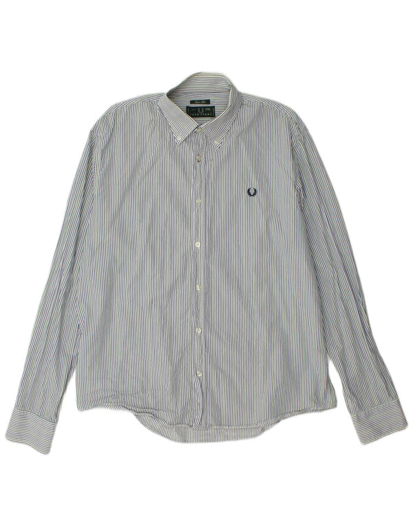 FRED PERRY Camisa ajustada para hombre 2XL Algodón a rayas azules