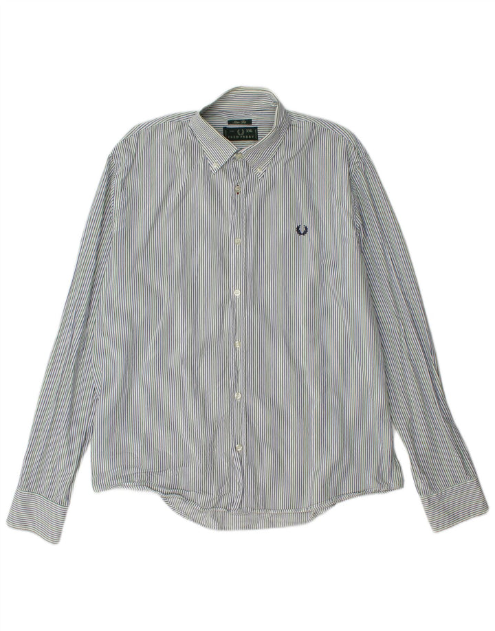FRED PERRY Camisa ajustada para hombre 2XL Algodón a rayas azules