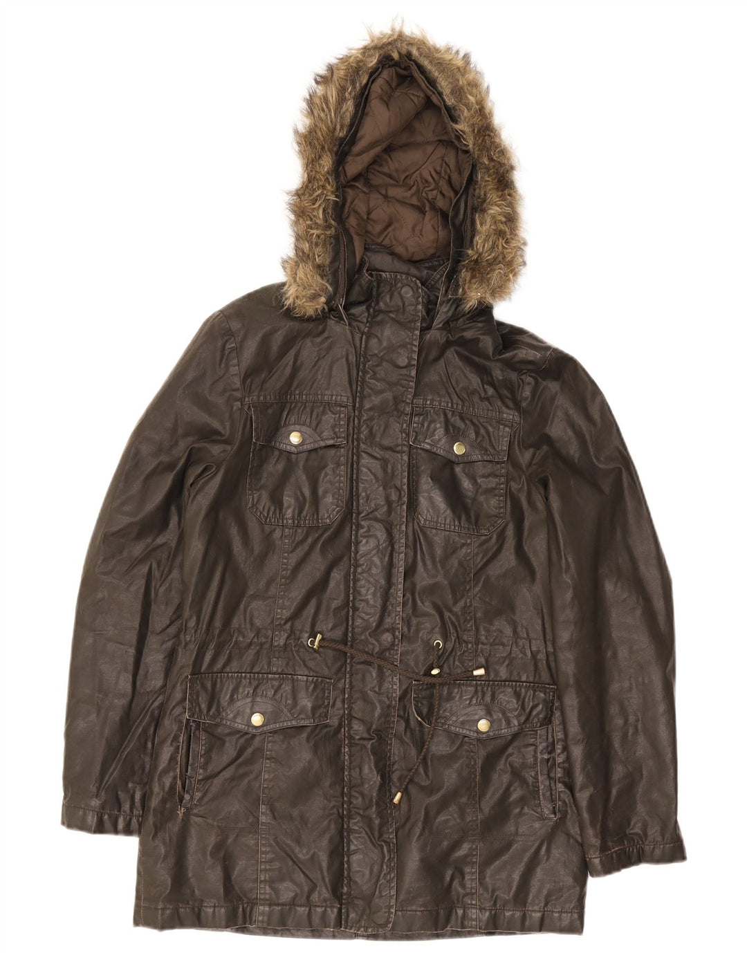 Marks & Spencer Chaqueta de algodón encerado con capucha para mujer UK 8 Small Khaki