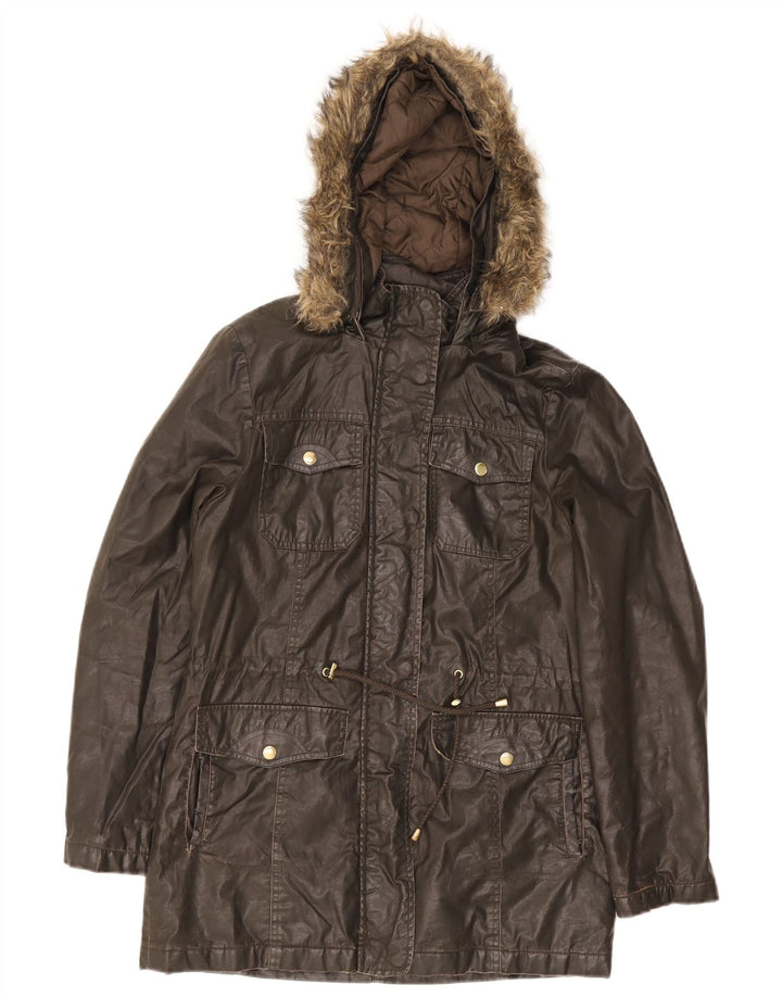 Marks & Spencer Chaqueta de algodón encerado con capucha para mujer UK 8 Small Khaki