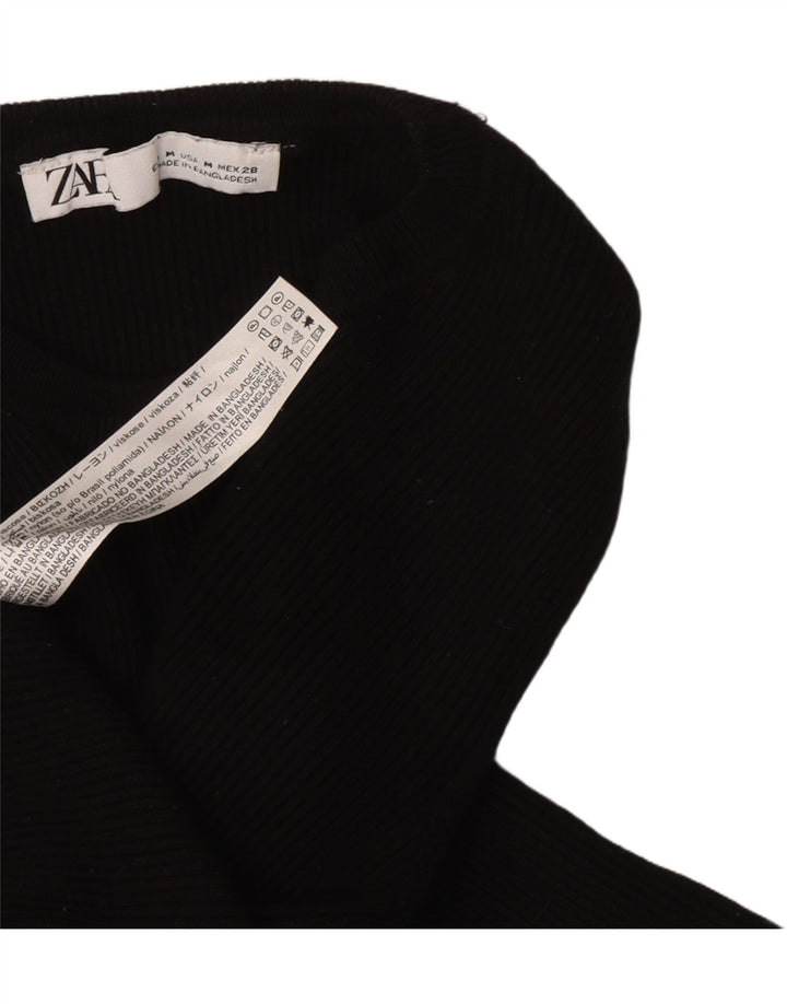 Zara Mujer Top Manga Larga UK 42 Medium Viscosa Negra