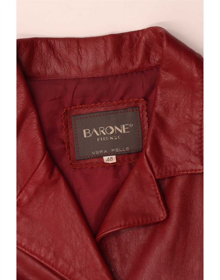 Barone Chaqueta Blazer de Cuero con 4 Botones para Mujer IT 48 XL Cuero Rojo