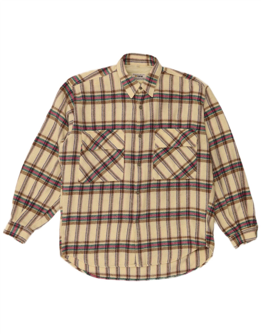 POP 84 Camisa De Franela A Cuadros De Lana A Cuadros En Amarillo Medio Hombre