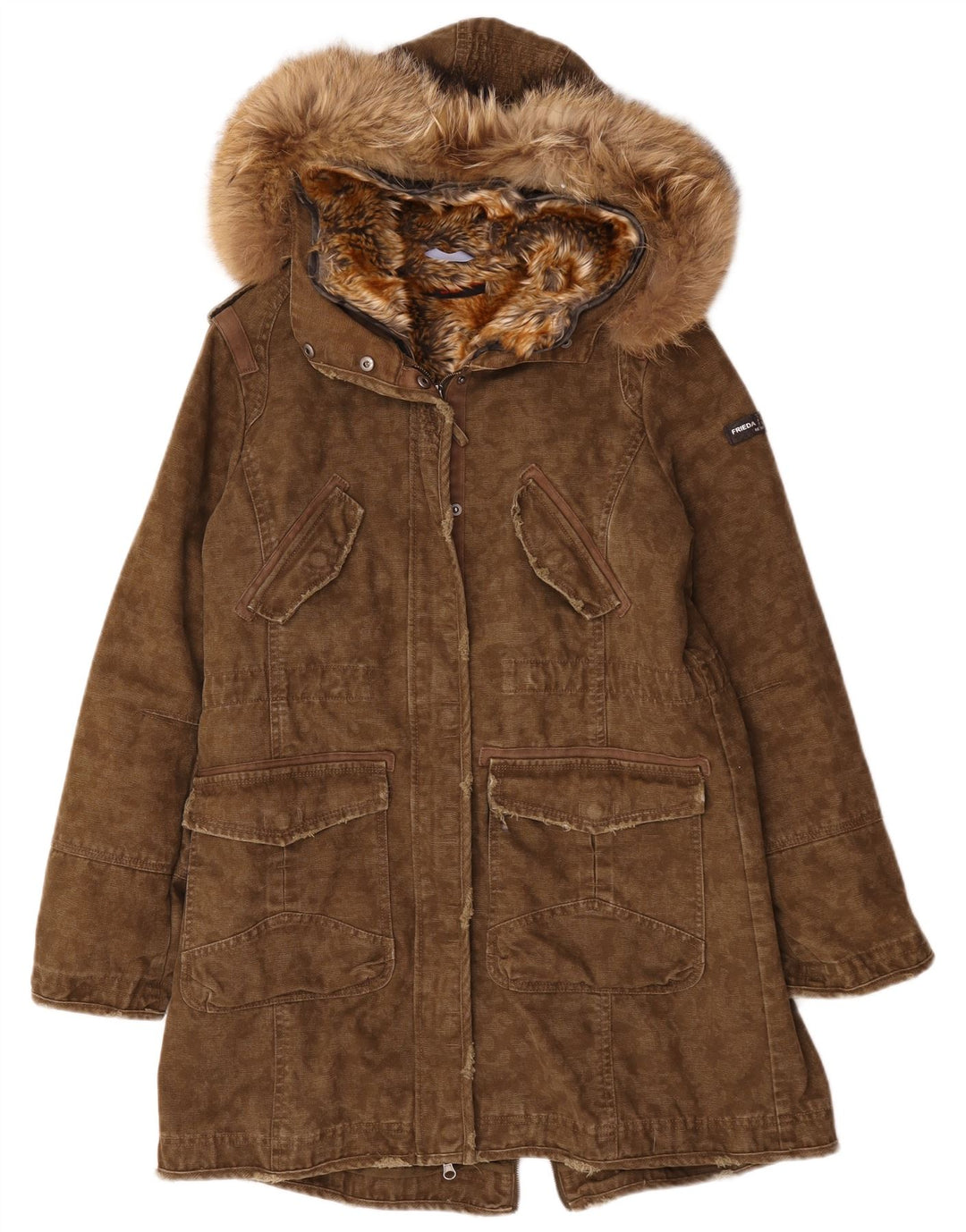 Frieda & Freddies Parka con capucha para mujer EU 40 Algodón caqui mediano